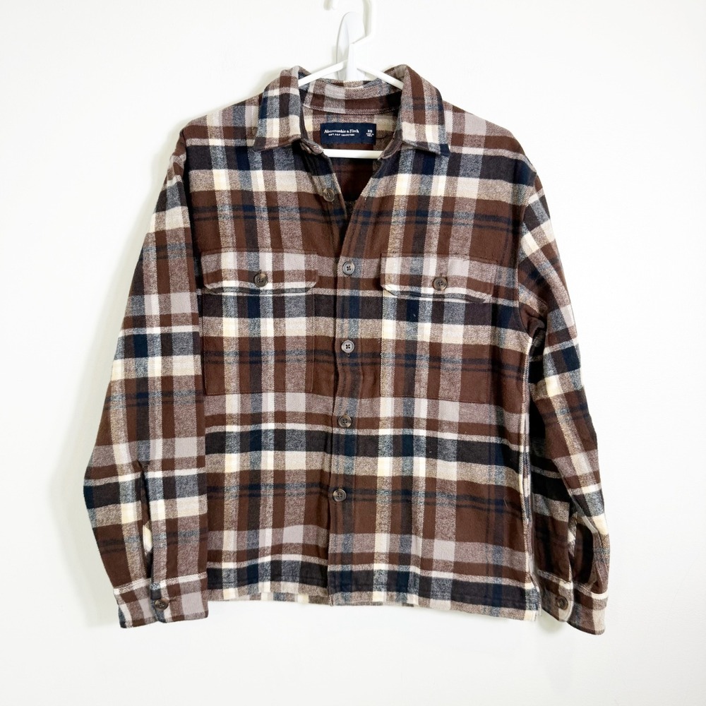 Abercrombie & Fitch Flannel Shirt Jacket Mens XS Brown Plaid Soft A&F Collection
